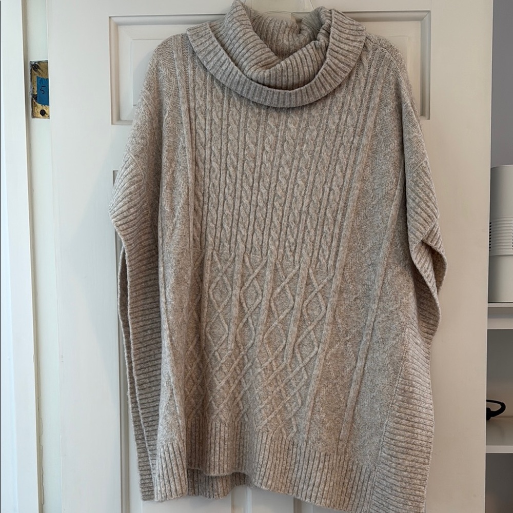 LOFT Beige Cable Knit Turtleneck Sweater